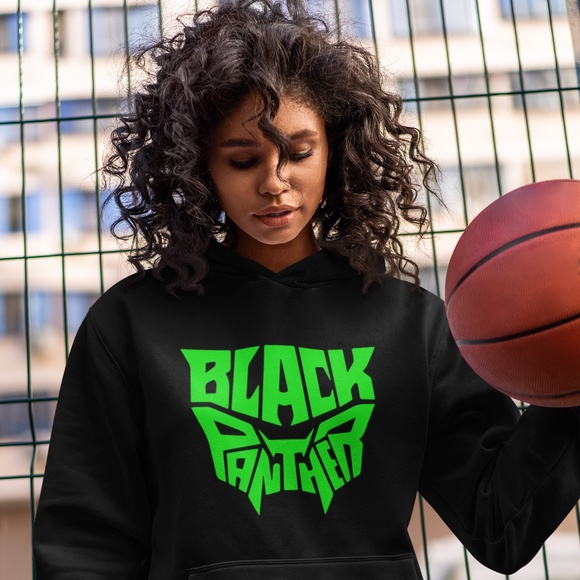BLACK PANTHER NEEON GREEEN: DESIGN; UNISEX CUSTOM HOODIE - Picture 2 of 7